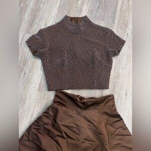 Vintage VIE by Victoria Royal Brown Pearl Crop Top and skirt